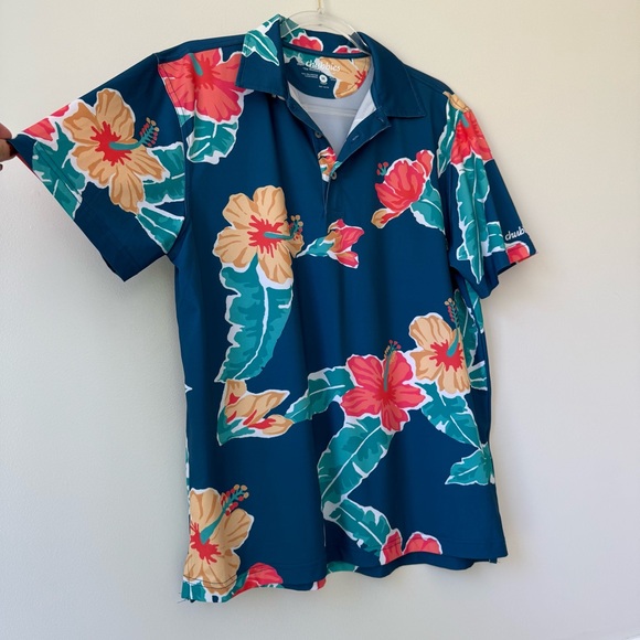 Chubbies Blue‎ and Red Polo Shirt with Vibrant Floral Design - Picture 3 of 6